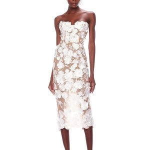 Bronx and Banco Jasmine Strapless Floral Applique Midi Dress